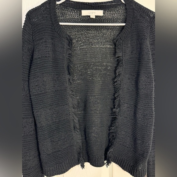 Ann Taylor LOFT black fringe sweater jacket blazer - Picture 4 of 9